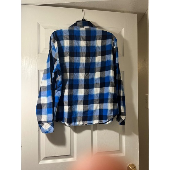 Riders by Lee Womens Blue Black White Plaid Long Sleeve Flannel Shirt Size XL - Picture 4 of 4